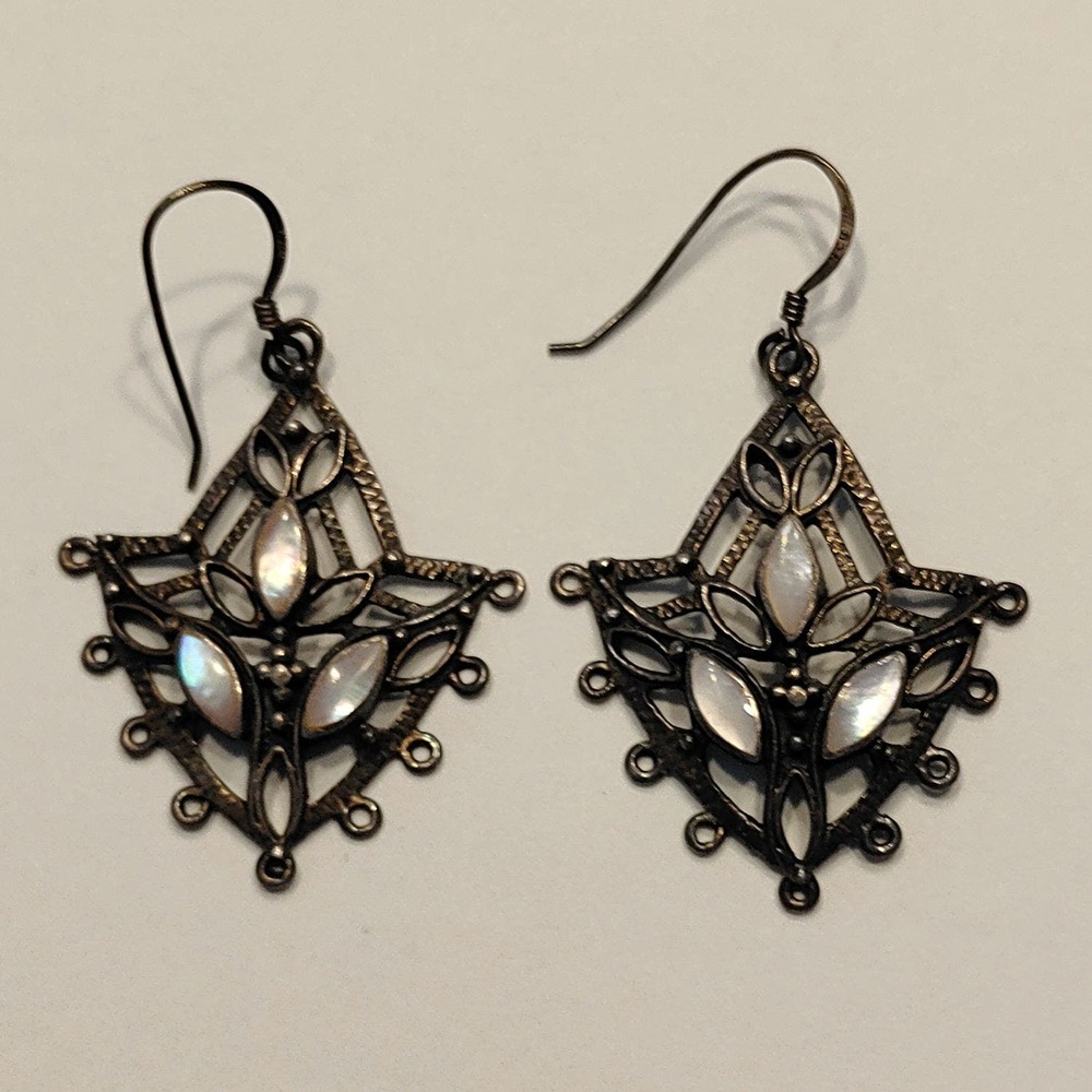 VINTAGE STERLING SILVER/MOTHER IF PEARL DANGLE EARRINGS